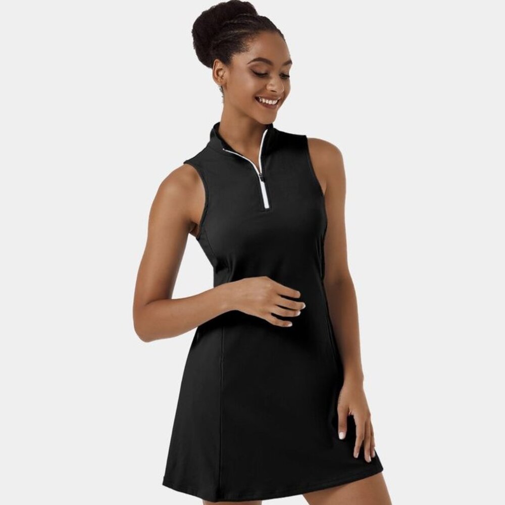 Halara In My Feels 1/2 Zip Sleeveless 2-Piece Golf Dress in Black Size S NWT